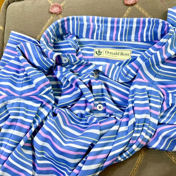Donald Ross Polo Shirt Golf Men’s Light Blue Pink Stripe Casual (L) - Picture 3 of 6
